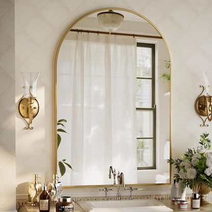XRAMFY 32"x48" Arched Bathroom Mirror with Aluminum Frame Arched Wall Mounted Vanity Mirror for Entryway, Bedroom, Living Room, Gold