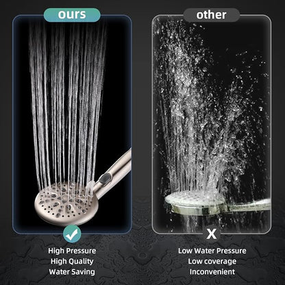Cobbe 9 Spray Modes Handheld Shower Head, Water-Saving, Brushed Nickel | Power Rinse, 1-Click Pause & Flow Control, 6ft Stainless Steel Hose, Adjustable Brass Bracket