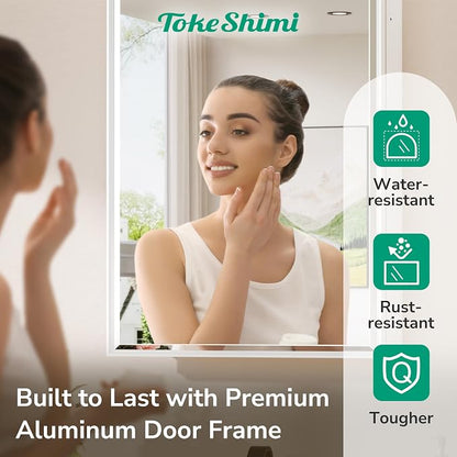 16 x 24 Recessed Medicine Cabinet with Mirror Surface Mounted, Aluminum White Medicine Cabinet with Mirror, Metal Beveled Bathroom Mirror with Storage