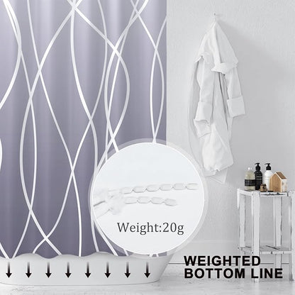 Striped Shower Curtain for Bathroom, Ombre Purple, 72" W x 72" L | with Hooks, Modern Hotel Style, Water Repellent, Washable, Weighted Hem