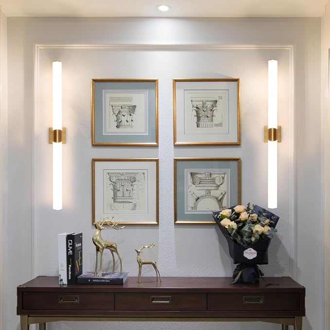 39" Gold Bathroom Vanity Lights, Wall Sconce with Acrylic Shade | Modern Wall Light for Bathroom Bedroom Living Room Hallway
