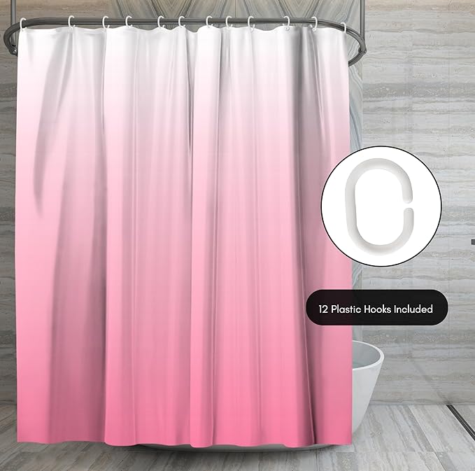 Americanflat 71x74 Pink Ombre Shower Curtain - Water-Resistant Long Shower Curtain with Durable Metal Grommets and 12 Hooks - 100% Polyester