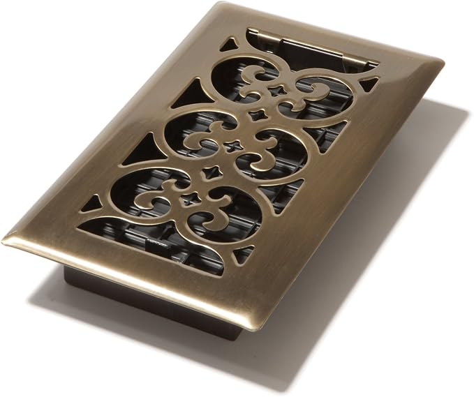 Decor Grates SPH408-A Scroll Design Floor Register, 4x8 Inches, Antique Brass Finish