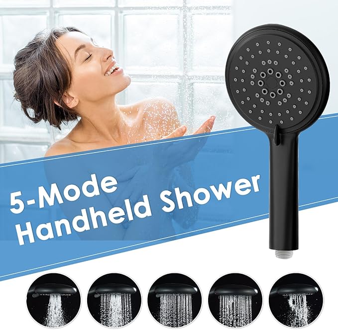 ROVOGO Shower Panel Tower System, 4-Function (Rain Shower, Handheld Sprayer, Body Jets, Tub Spout) with Simultaneous Use Option, Stainless Steel Shower Column with Adjustable Head, Black