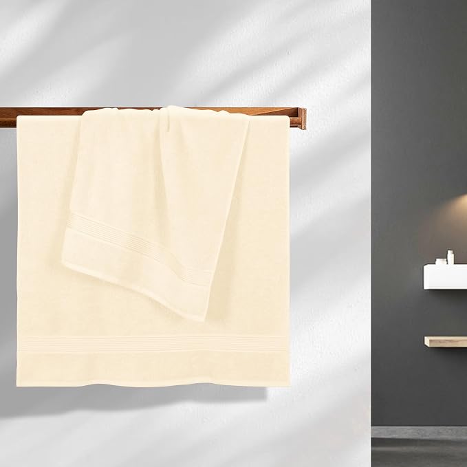 Cotton 2 Pack Oversized Bath Towel Set 28x55 inches, Large Bath Towels, Ultra Absorbant Compact Quickdry & Lightweight Towel, Ideal for Gym Travel Camp Pool - Ivory