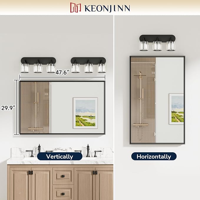 Keonjinn 48 x 30 Inch Black Bathroom Mirrors for Over Sink, Metal Frame | Rectangular Mirrors for Wall, Beveled Framed Design, Rustic Bathroom Vanity Mirror, Safety HD Tempered Glass, Square Corner