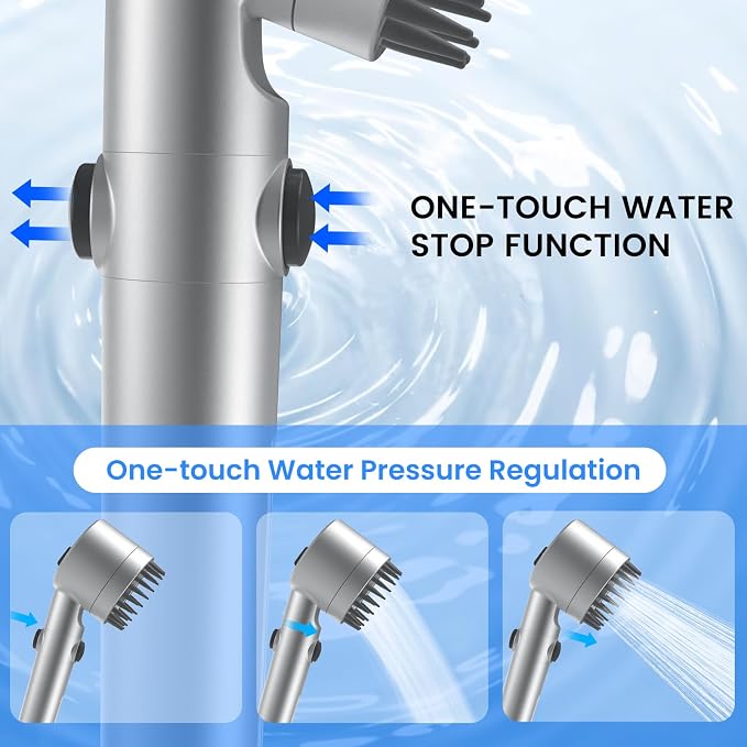 Filtered Shower Head with Handheld, High Pressure Water Flow and Multiple Spray Modes Shower Head with Filter, Power Wash for Hard Water, Showerhead with ON/OFF Switch for Pets Bath (Silver) | ON/OFF Switch,4 Spray,Built-in Power Wash,Detachable Shower...
