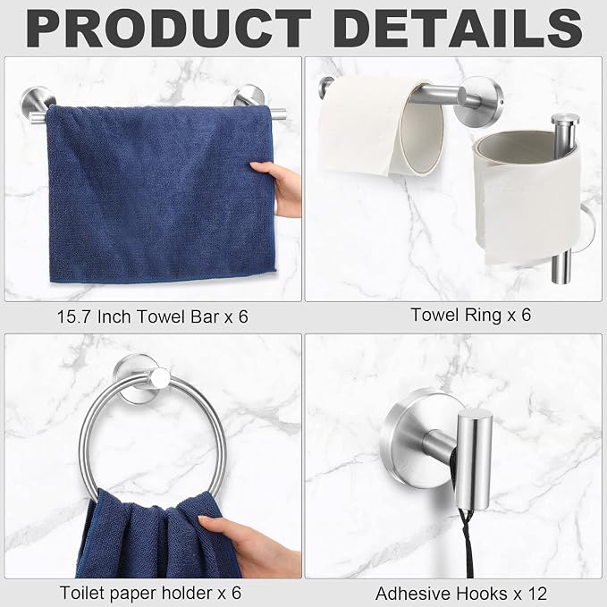 Blulu 30 Pcs Bathroom Hardware Set, Towel Bar Accessories, Brushed Nickel | Stainless Steel Bathroom Accessories, Wall Mounted 16 Inch Towel Racks, Hook, Ring, Toilet Paper Holder Kit Modern Decoration