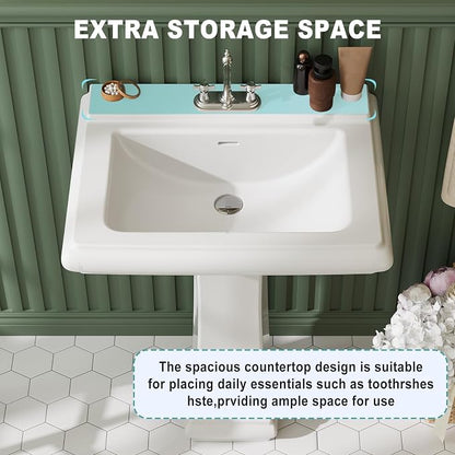 26 X 20 Inch Bathroom Pedestal Sink, Rectangular Ceramic Pedestal Bathroom Sink,White Porcelain Vanity with 3 Faucet Holes (4" Centers) & Overflow