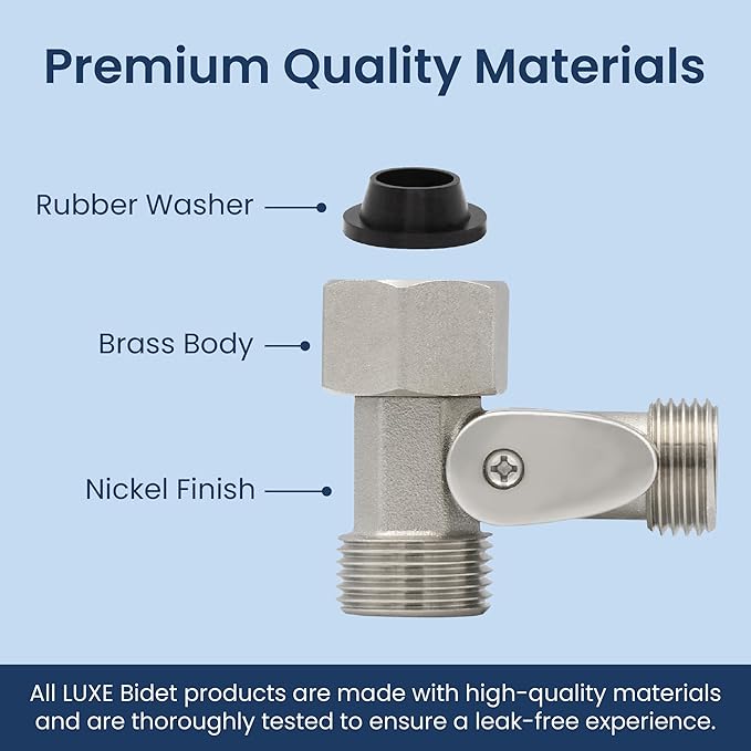 LUXE Bidet 7/8" x 7/8" x 1/2" Shut-Off Valve T-Adapter for Bidets, Only Compatible with NEO Series Bidet Attachments (Teardrop Lever, Nickel Finish)