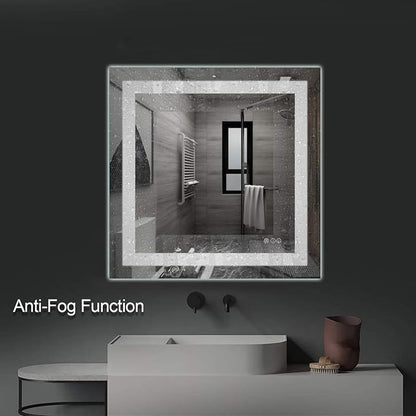 LED Bathroom Mirror 36"X36" with Front Light and Backlit | Stepless Dimmable, Anti-Fog, Shatter-Proof, HD Reflection, Memory, 3 Colors Lighting Square Mirror, UL Listed
