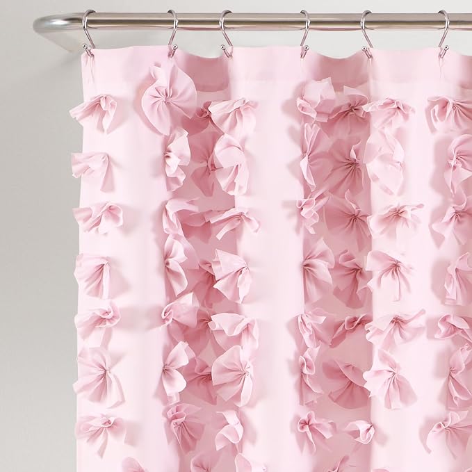Lush Decor Riley Shower Curtain, 72" W x 72" L, Lilac - Bathroom Curtain - Coquette Decor - Bow Shower Curtains - Cottage Core - Fabric Shower Curtains