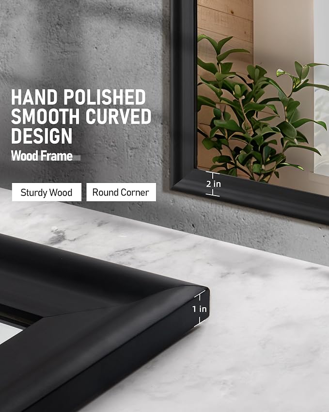 Black Wood Wall Mirror for Bathroom,Rectangle 20 x 30 inch Vanity Mirrors | Hanging Mirror with Wooden Frame for Living Room,Bedroom,Entryway