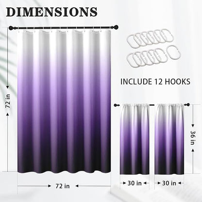 Shower Curtain Set, for Bathroom Decor 72" x 72", Ombre Lavender | Gradient Waffle Modern Waffle Textured Cloth Waterproof Matching Window Shower Curtain 36 x 30 Inches