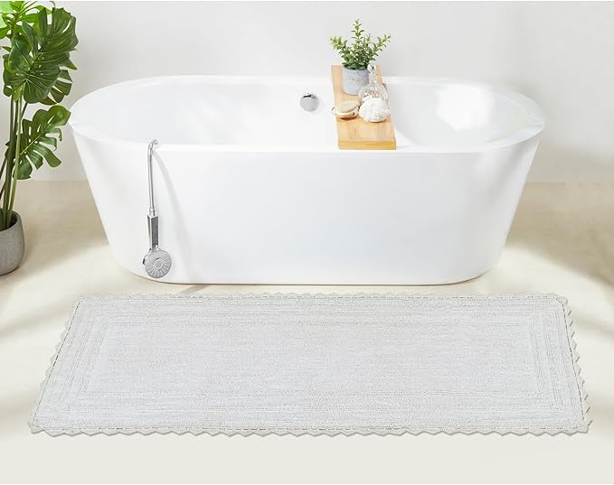 Better Trends Lilly Crochet White Large Bath Mat & Long Bath Rugs, 100% Cotton & Reversible Bath Runner Rug, Absorbent Shower Rugs for Bathroom, Washable Bath Rugs - 20 x 60 Runner Rug