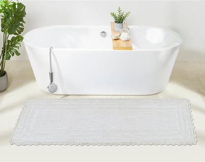 Better Trends Lilly Crochet White Large Bath Mat & Long Bath Rugs, 100% Cotton & Reversible Bath Runner Rug, Absorbent Shower Rugs for Bathroom, Washable Bath Rugs - 20 x 60 Runner Rug