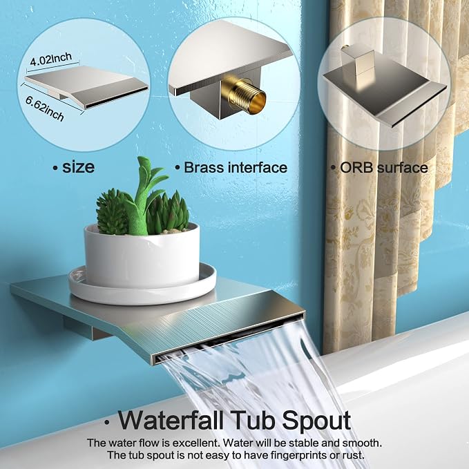 Brushed Nickel Shower System Rain Faucet Set with Tub Spout,10 inch | All-Metal Wall Mounted Bathroom Shower Faucet Set with Safe Pressure Balance Valve, Water Saving High Pressure Rainfall Head