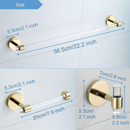 Bathroom Accessories Set Acrylic Gold - Towel Bar Rack Toilet Paper Holder Towel Hook - Wall Mounted Bathroom Hardware Set 3 Pieces SHUNLI