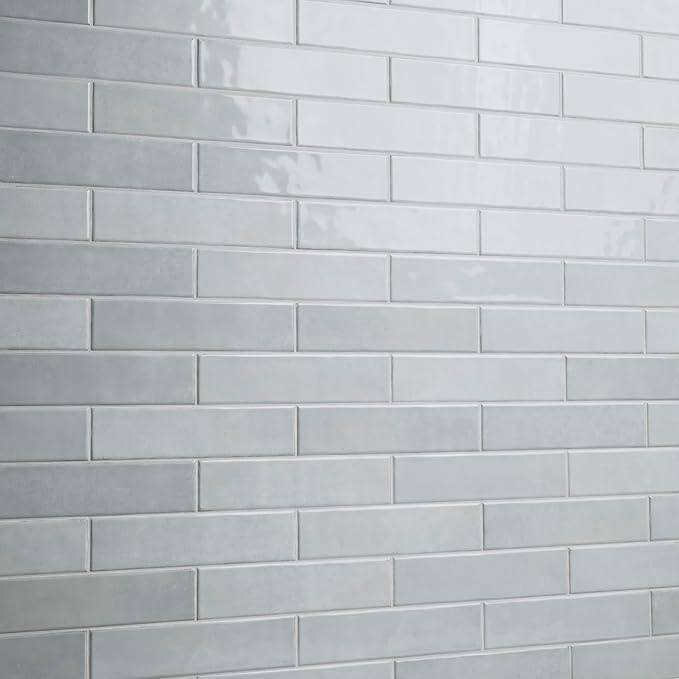 M S International Renzo Sky Glossy Ceramic Subway Tile for Bathroom, Kitchen Backsplash, Accent Wall, and Shower - Sample