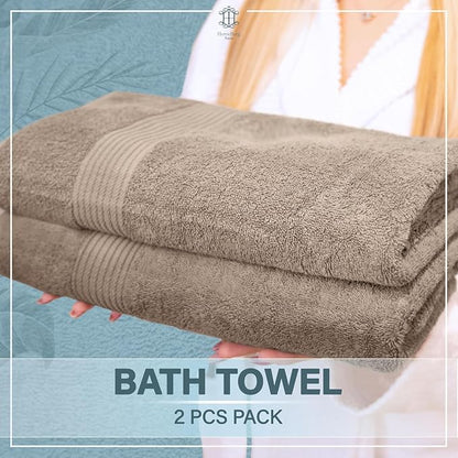 Luxe 2-Piece Bath Towel Set – Large Soft Cotton Towels, Absorbent, Durable & Skin-Friendly, Machine Washable, 27 x 54 in (Sand)
