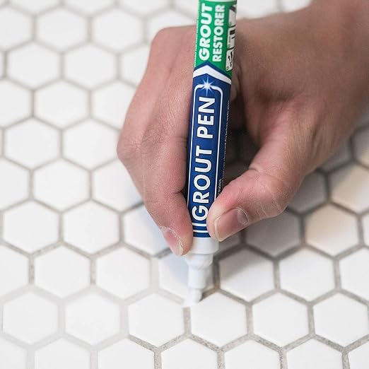 Grout Pen White Tile Grout Paint Marker Restorer - Narrow 5mm Tip (7mL) | Waterproof Grout Line Refresher for Kitchen & Bathroom, Colorant and Sealer Pens for Cleaner Looking Grout Lines - White