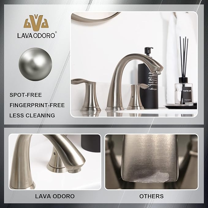 Brushed Nickel Bathroom Faucet, Lava Odoro 8 inch Widespread Bathroom Faucet 3 Hole 2 Handle Bathroom Sink Faucet Modern Bathroom Faucet Vanity Faucet with Drain Assembly Supply Line, BF405-BN