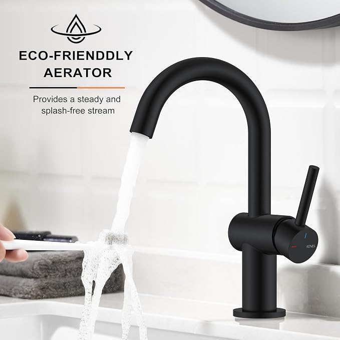 Matte Black Bathroom Faucet Single Handle, Single Hole Vanity Faucet | Bathroom Sink Faucet with Pop Up Drain & 6 Inch Deck Plate, Lead-Free cUPC & NSF Certified, 1 Handle Faucet for Vanity RV Bar