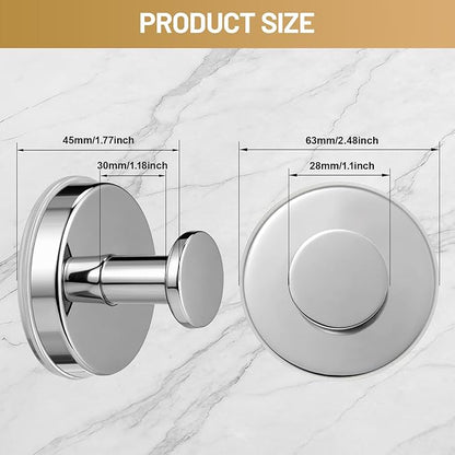 Suction Cup Hooks for Shower No-Drill Bathroom Hooks for Towels, Robes, Loofah Mountable on Bathroom Walls, Kitchen, Glass, Mirrors, Tile and Smooth,Non-Porous Surfaces (4, Chrome Polished)