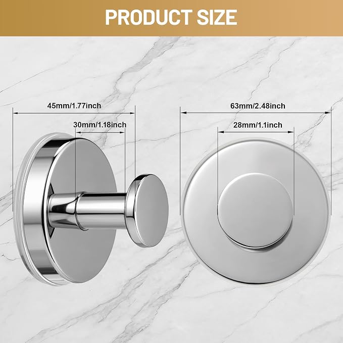 Large Suction Cup Hooks, Heavy Duty 15lb Holds Towel & Robe, No-Drill Shower Bathroom Hooks for Tile Wall Glass Mirror, Mounts on Smooth Non-Porous Surfaces (2 Pack, Chrome Polished)