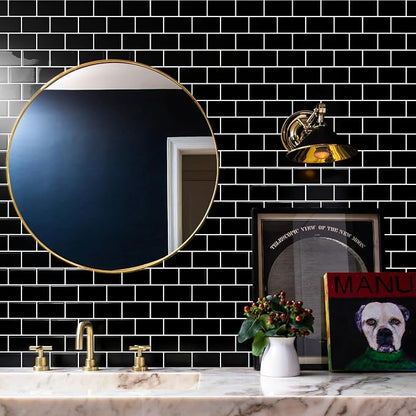 STICKGOO Subway Tile Peel and Stick Backsplash, Thicker Design 12" x 12" Stick on Backsplash Tiles for Kitchen, Bathroom, Wall Tile (10 Sheets, Black)