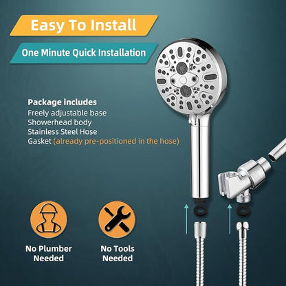 Filtered Shower Head with Handheld - High Pressure 9 Spray Modes Showerhead with 16-Stage Water Softener for Hard Water - Purifying Detachable Hand Held Shower Head, Chrome