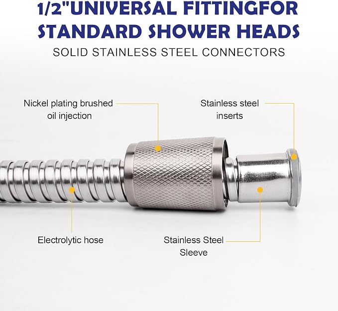 Shower Hose, 90 Inch Extra-Long Stainless Steel Handheld Stainless Steel Insert and Nut,Brushed Nickel Finish