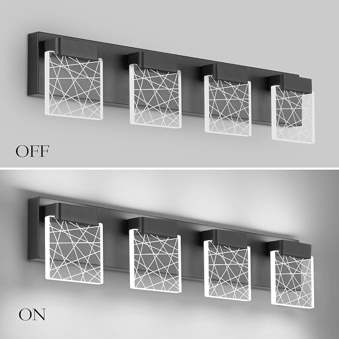Aipsun Black Bathroom Light Fixtures Modern Vanity Lighting Fixtures LED Vanity Light for Bathroom 4 Light Vanity Lighting 6000K