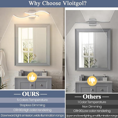 2 Pcaks Nickel Bathroom Vanity Light Fixture, 24in 5CCT Dimmable Modern Led Bathroom Light Fixtures Over Mirror, 26W LED Vanity Lighting Bar for Bathrooms (Brushed Nickel,2 Packs, 24inch)
