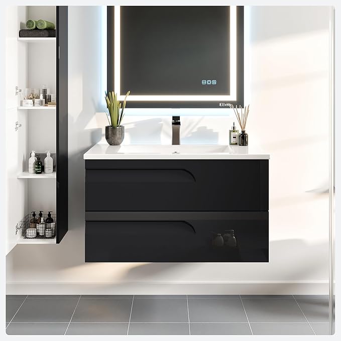 Eviva Joy 40 in. Black Wall MountSingle Sink Bath Vanity with Porcelain Top and Integrated Sink