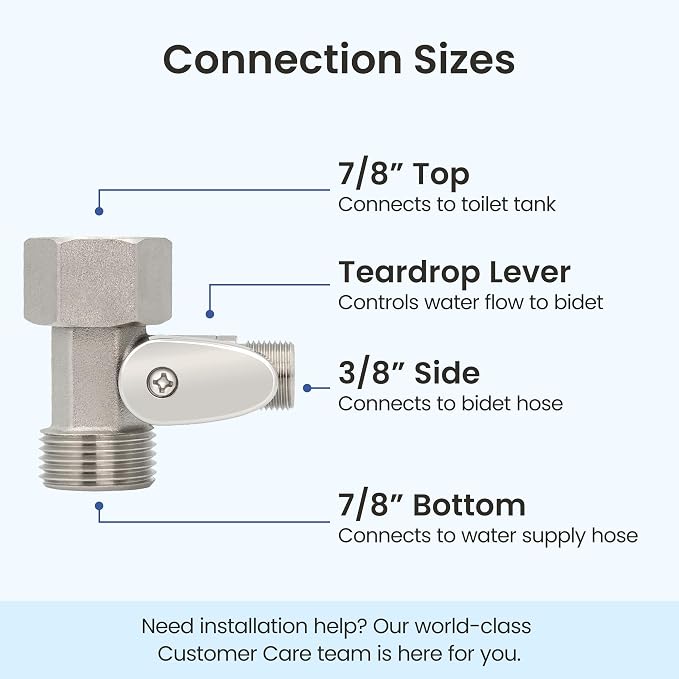 LUXE Bidet 7/8" x 7/8" x 3/8" Nickel Cold Water Shut-Off Valve T-Adapter | Only Compatible with NEO Plus Series Bidet Attachments