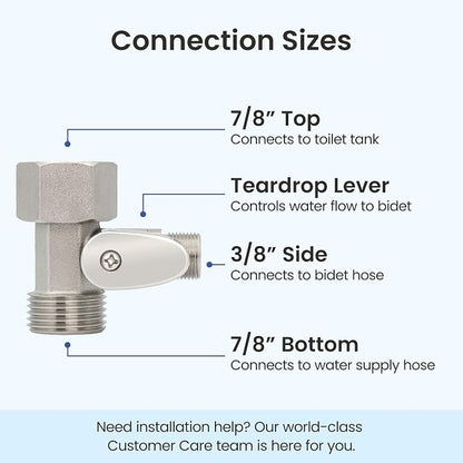 LUXE Bidet 7/8" x 7/8" x 3/8" Nickel Cold Water Shut-Off Valve T-Adapter | Only Compatible with NEO Plus Series Bidet Attachments