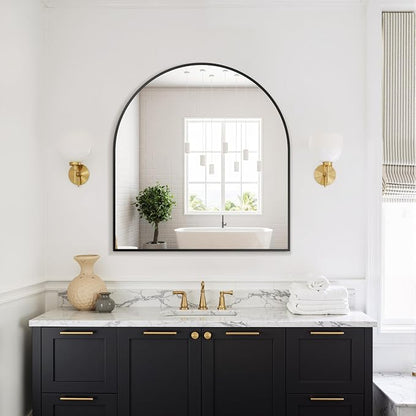 Arched Bathroom Mirror, Black, 32"x30" | Wall Mounted, Vanity Mirror, For Bedroom, Living Room and Entryway