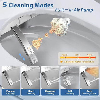 R FLORY Electric Bidet Toilet Seat Elongated Heated Toilet Seat with Bidet Slow Close Lid, Remote Control, Air Pump Flushing, Adjustable Self-Clean Nozzle, Instant Warm Water, Air Dryer, Night Light