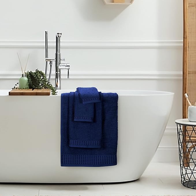 GLAMBURG 100% Cotton Ultra Soft 6 Pack Towel Set, Contains 2 Bath Towels 28x55 Inches, 2 Hand Towels 16x24 Inches & 2 Wash Coths 12x12 Inches, Compact Absorbent Lightweight & Quickdry - Navy Blue