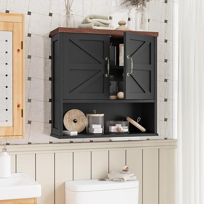 Bathroom Wall Cabinet with Barn Doors, Wall Mounted Bathroom Storage Cabinet, Farmhouse Style, Adjustable Shelf, Wall Mounted Medicine Cabinets, 23.6 x 7.9 x 23.9 Inches
