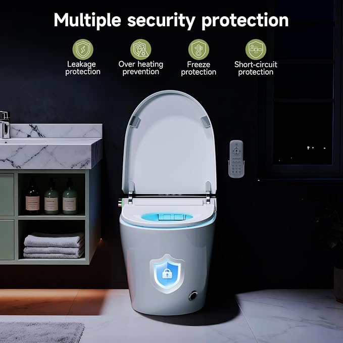 Nordic Smart Toilet with Built in, Auto Open Close Lid,Tankless One Piece Toilet, ADA Comfort Height, 1.28 GPF Auto Dual Flush, Heated Seat, Warm Air Dryer & Digital Display