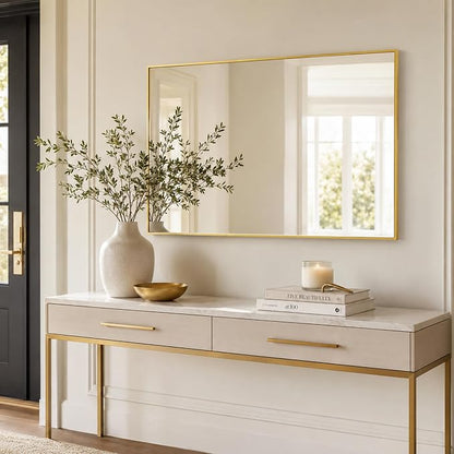 36"x24" Brushed Gold Framed Rectangle Bathroom Vanity Wall Mirror | Over-Sink Vanity Mirror, Slim Metal Frame, Entryway or Dresser Use, Vertical/Horizontal Mount, Tempered Glass