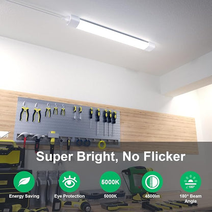 4FT Plug in Shop Light 2PCS, 5000K Linkable 36W Workbench Light, LED Tube Lights with Plug, 4500 LM Ceiling Closet Lighting for Laundry Garage Basement Kitchen | LED Tube Lights with Plug, 4500 LM Ceiling Closet Lighting for Laundry Garage Basement Kit...