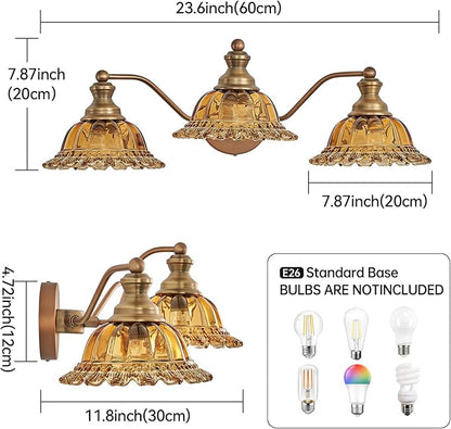 Tea Glass 3 Light Vanity Light Colored Glass Bathroom Light Fixture Vanity Lighting Fixtures