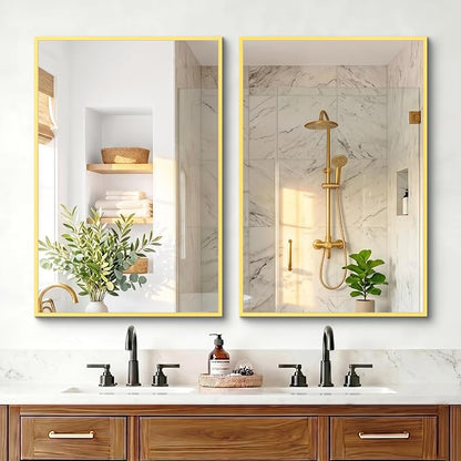 Bathroom Mirror for Wall, 36"x24" Gold Vanity Mirror | Sturdy Rectangular Metal Frame, HD Tempered Glass, Hangs Horizontally or Vertically in Bedroom, Living Room, Entryway