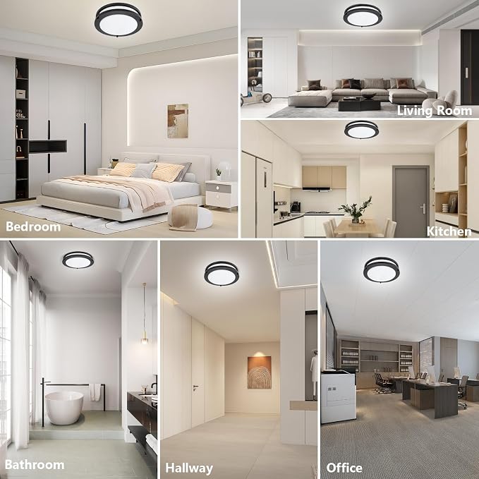 10inch LED Flush Mount Ceiling Light Fixture Dimmable Matte Black, Easy Install LED Ceiling Lamp Fixture Without Flicker, Super Bright 24W 2400LM 5000K 2-Pack