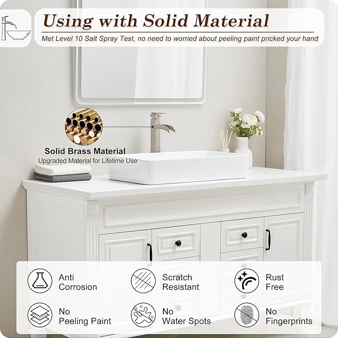Brushed Nickel Bathroom Vessel Sink Faucet, 12 Inch Brass Waterfall Tall Bathroom Faucet 1 Hole with Drain, Single Handle for Countertop Vanity Modern Retro Farmhouse Bowl Sink, 5 Mins Install