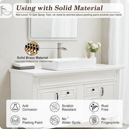 Brushed Nickel Bathroom Vessel Sink Faucet, 12 Inch Brass Waterfall Tall Bathroom Faucet 1 Hole with Drain, Single Handle for Countertop Vanity Modern Retro Farmhouse Bowl Sink, 5 Mins Install