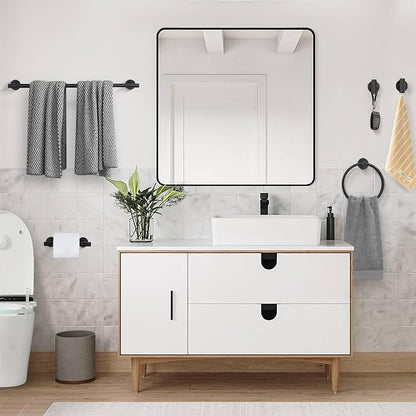 5 Pieces Matte Black Bathroom Hardware Accessories Set, Bathroom 23.6 Inch Towel Bar Set Stainless Steel Toilet Paper Holder Round Towel Racks for Bathroom Wall Mounted